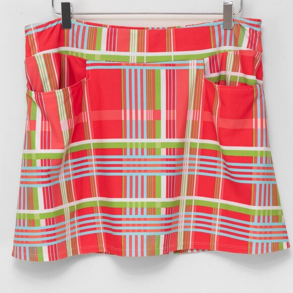 Jude Connally Pants - Jude Connally Sonia Skort Plaid Multicolor Coral Pink, Blue, Green, White XL